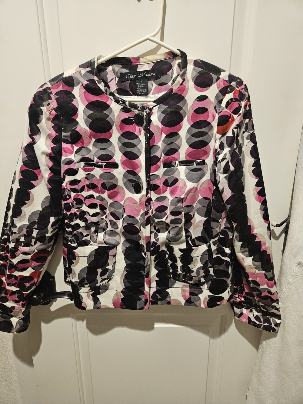 Madison Pink Black & White Geometric Circle Print Jacket